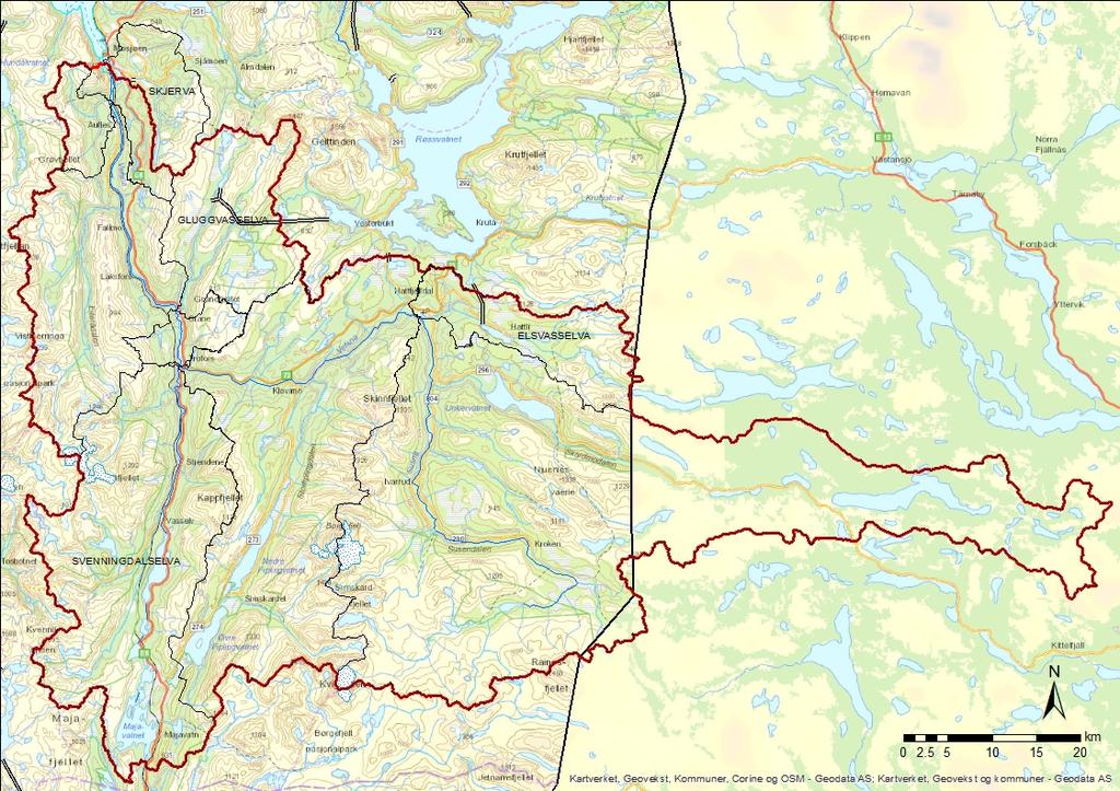 2 Beskrivelse av vassdraget Vefsnvassdraget i den sørlige delen av Nordland har et areal på 4119 km2. Høyeste punkt i nedbørfeltet er Kvigtinden i Børgefjellområdet på 1699 moh.