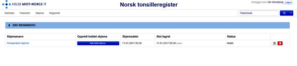 Trykk her ved behov for å se utfylt skjema, eller behov for å endre utfylte skjema Er skjemaet ferdigstilt kan det gjenåpnes ved å trykke i feltet «Status» 4.