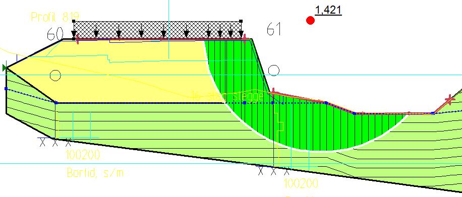 Dimensjonene fra murdimensjoneringen brukt i stabilitetsberegningen. Figur 25 Jordmodell profil 840 2.6.1 Beregninsparametre Parametere for friksjonsjord er hentet fra håndbok V220 fig. 2.39.