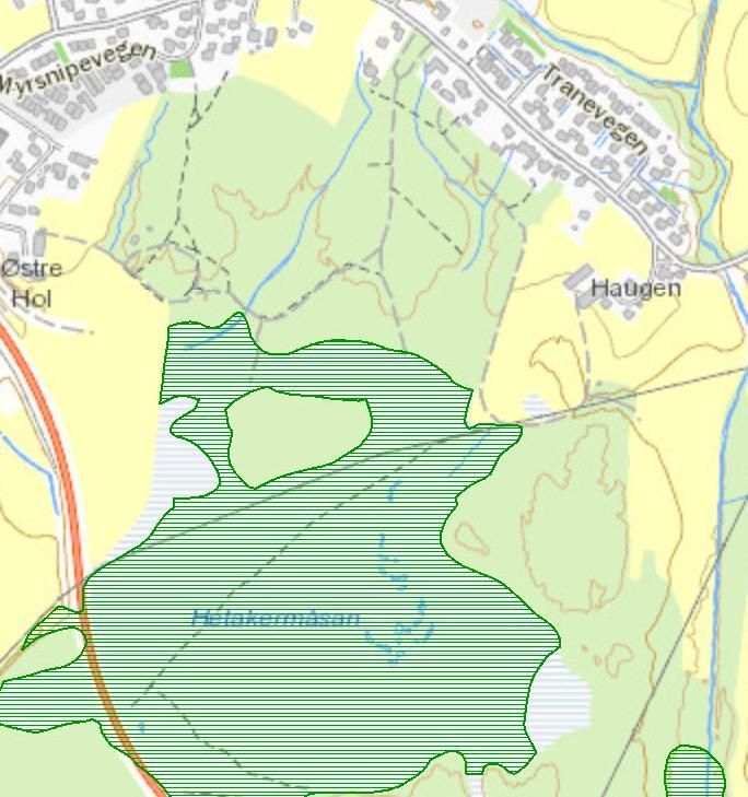 Åpne overvannsløsninger er gunstig i så måte. Figur 5. Avgrensning av naturtypelokaliteten Hetakermåsan. Kilde: Naturbase 2017.