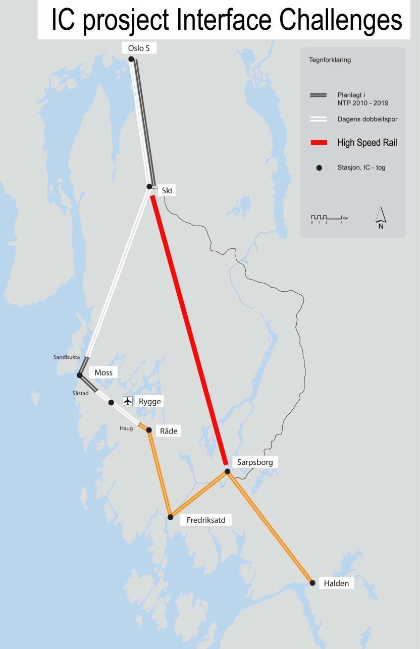 IC-strategi og HHB i Østfold Hva ligger i alternativene B: IC-strategi med oppgradering til 200 km/t via Moss, Fr.stad, Sarpsborg.