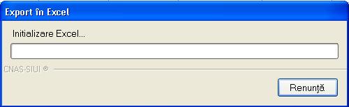Selectie nume fisier si cale. Pe durata exportului, sistemul afiseaza fereastra cu titlul Export in Excel. Figura 5.1.