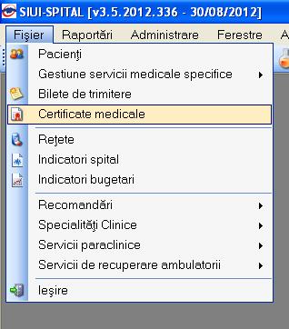 Figura 5.1.9-1 Selectarea sectiunii Certificate medicale prin accesarea butonului afisat in bara de instrumente.