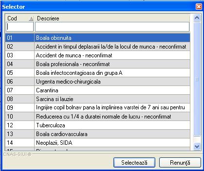 5.1.9.1.3 Zona Date asigurat Figura 5.1.9-12 Selector Cod indemnizatie In aceasta fereastra se afiseaza detaliile pentru identificarea pacientului.