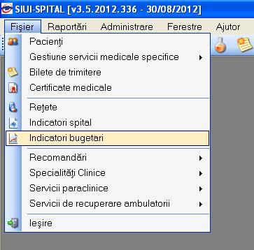 - cu click pe butonul stanga al mouse-ului pozitionat pe comanda Fisier, iar apoi pe comanda Indicatori Bugetari. - prin accesarea butonului afisat in bara de instrumente.