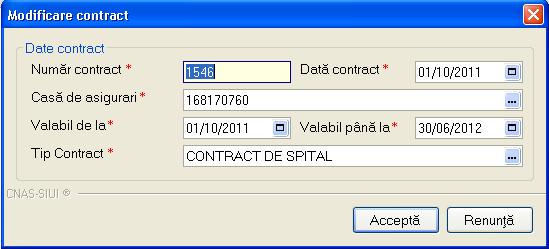 3 Adaugare contract 5.2.19.25.3.19.2 Modificarea unui contract In fereastra Contracte, Utilizatorul selecteaza un contract, apoi apasa butonul Modifica.