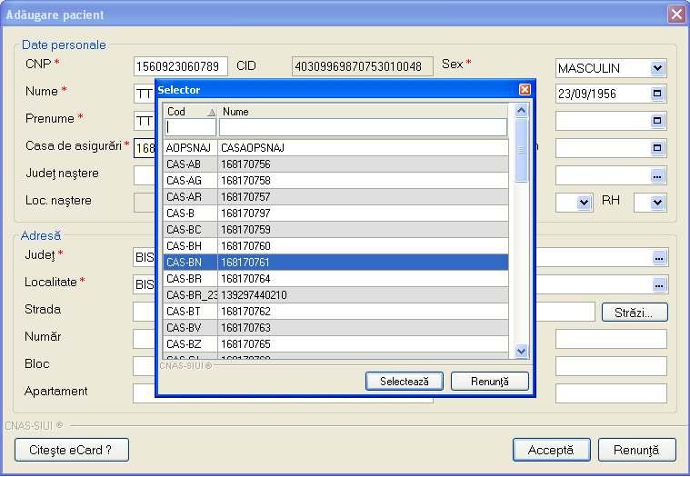 . Data nasterii - caseta de data, camp obligatoriu, se completeaza automat dupa introducerea primelor 7 cifre valide pentru CNP.