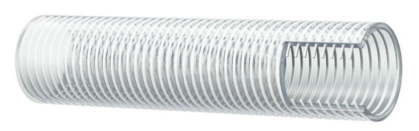 Industrislanger 466OL Spiralsugeslange universal - PVC - Standard FDA-godkjent - EN10/2011 Innvendig: Transparent PVC Armering: Hvit PVC spiral Utvendig: Transparent svakt korrugert PVC Bruk: En