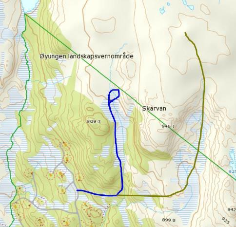 Figur 7. Foreslåtte traséer for alternativ 1 og 2. (Fra søknaden).