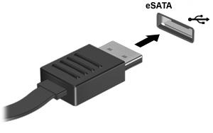 Bruke en esata-enhet En esata-port brukes til tilkobling av en esata-komponent med høy ytelse (tilleggsutstyr), for eksempel en ekstern esata-harddisk.