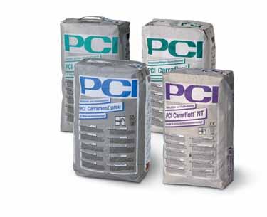 Tynt, middels tykt og flytlim PCI Carraflott NT spesielt egnet for følsomme natursteinsbelegninger Oppfyller kravene til C2F S1 iht.