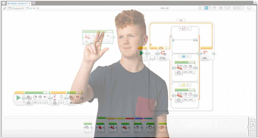 Elevene samarbeider om å bygge sin LEGO MINDSTORMS Education EV3 robot og programmere den til å utføre handlinger.