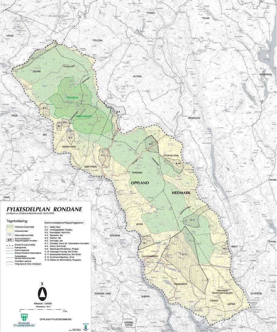 Fylkesdelplan Rondane Første villreinplan godkjend av MD i 1992 Revidert 18.05.00 12.