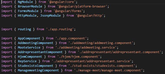 Importeringer AppModule @NgModule dekoratoren forteller Angular at AppModule er en modul klasse (også kalt NgModule klasse i tidligere versjoner).