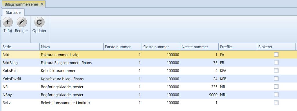 Bilagsnummerserier Bilagsnummer serier brukes til å tildele nummer til alle posteringer i Uniconta I det første Spring til Layout Templates Søk skjermbildet vises oversikten