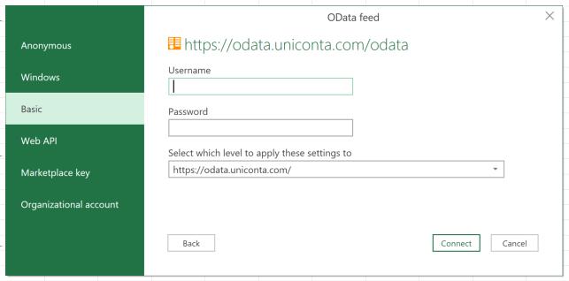 OData New Query. ODBC i Skyen Overføring av data fra Uniconta til Excel.