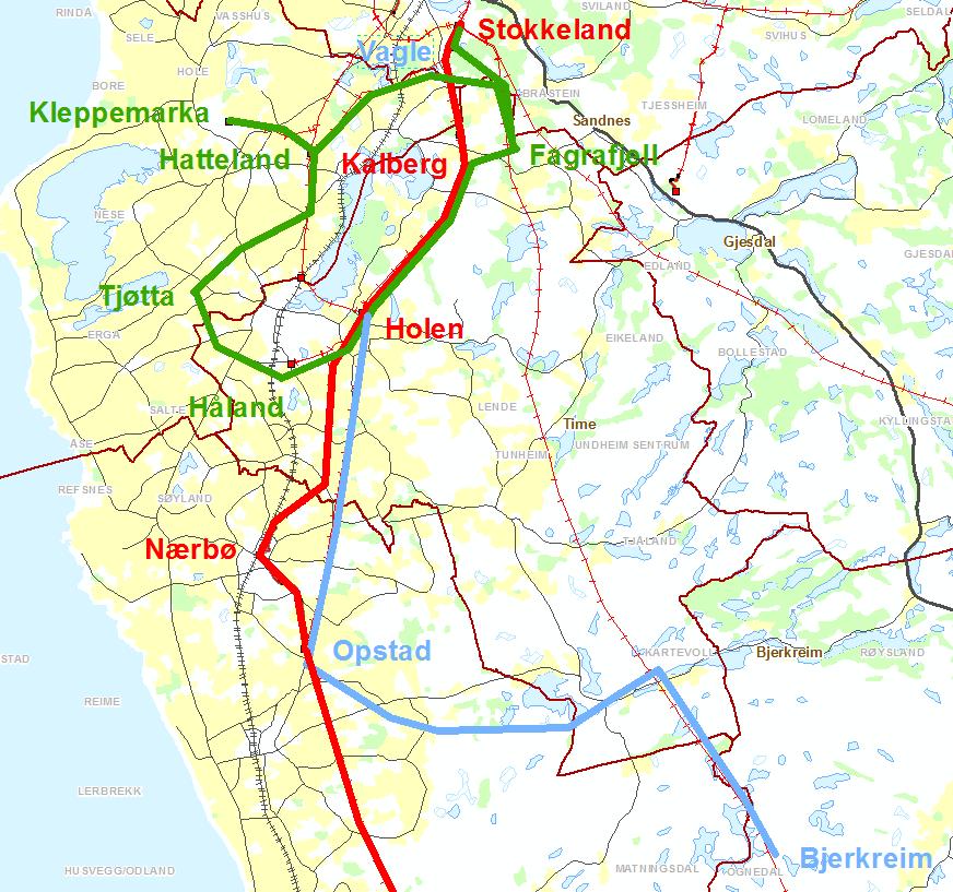 Jærnettet Frem mot 2020-2021: Bjerkreim og Opstad transformatorstasjoner. Bjerkreim-Opstad. Opstad-Holen. Tiltak i Vagle ifht 132/50kV transformering.