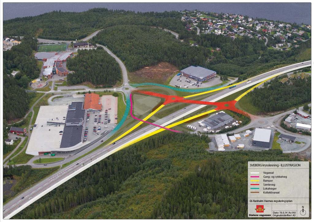 Temarapport KU Prissatte konsekvenser 12 Svebergkrysset Alternativ 1: Nytt kryss ved dagens plassering: Figur 6 Illustrasjon: Forslag til ny kryssløsning