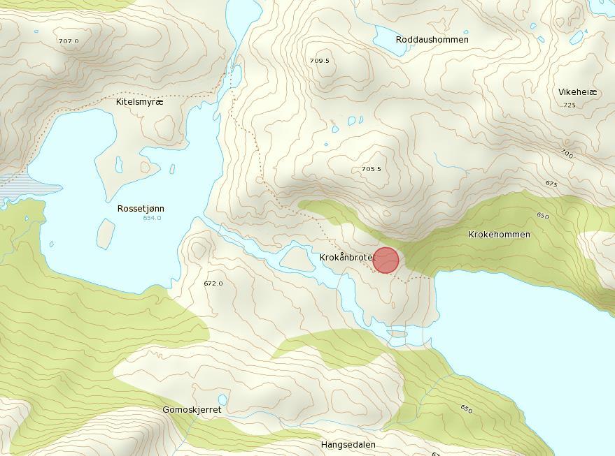 Hytten ligger plassert på vestsiden av Nåvaten ved Krokånbrotet. Formell bakgrunn for vurdering og vedtak Forskrift om vern av Setesdal Vesthei - Ryfylkeheiene landskapsvernområde av 28.4.00.