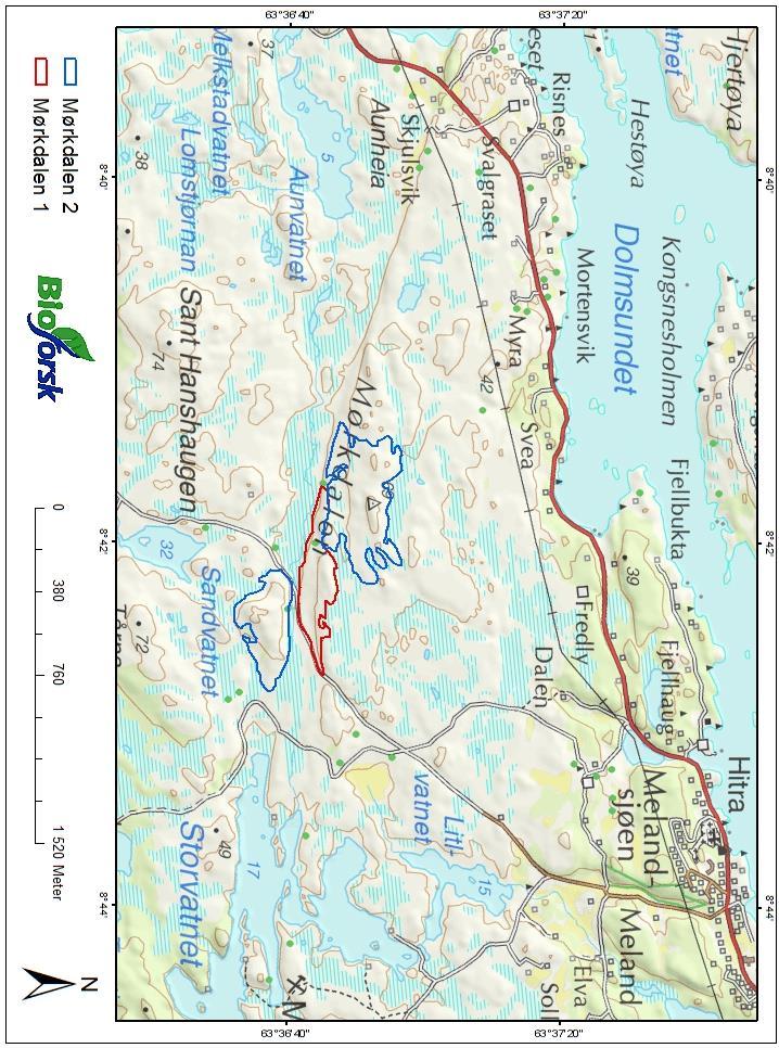 Ortofoto/kart Figur 1. Topografisk oversikt over kystlyngheia i Mørkdalen.