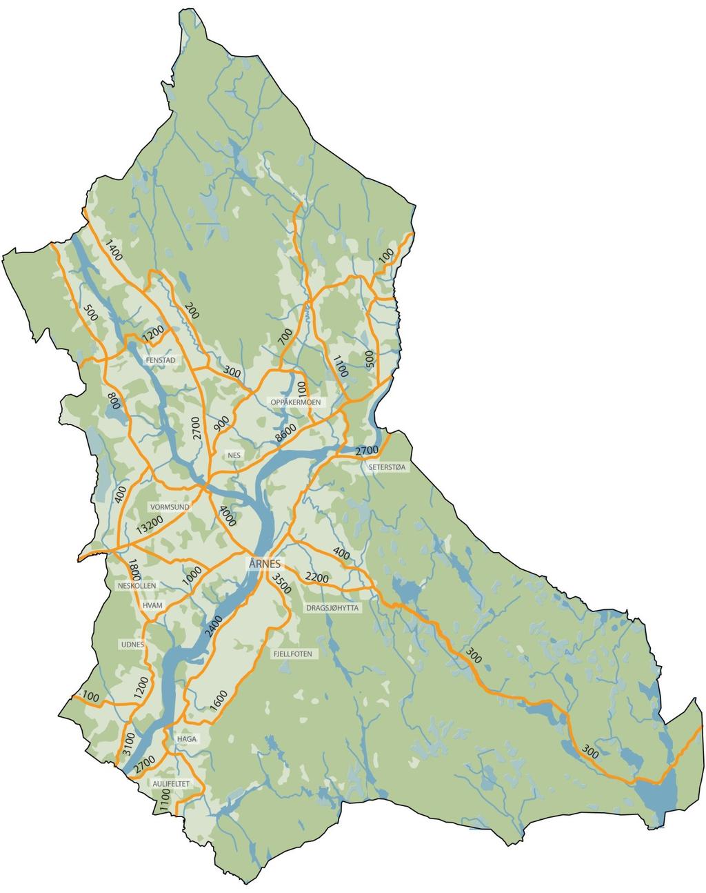 Trafikksikkerhetsplan for Nes kommune 2013-2017 Figur 5 Trafikktall 2010, Nes kommune. Kilde: Prosamrapport nr.