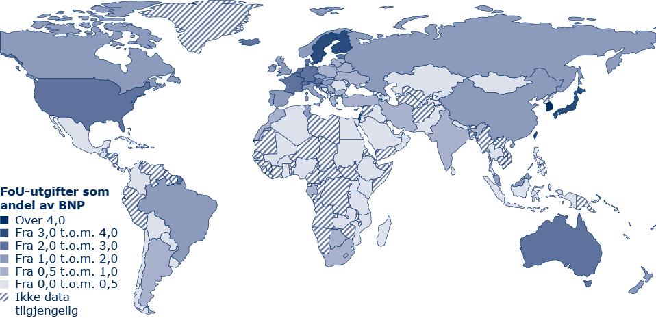 Verdens FoU-utgifter som andel av BNP 2012