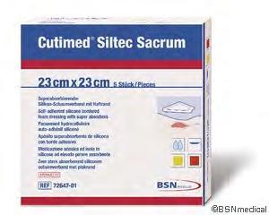 Cutimed Siltec Sacrum Superabsorberende polyuretanskumbandasje med silikonbelagt kontaktlag og silikonkant for sår rundt korsbeinet. CUTIMED SILTEC SACRUM 17.5 X 17.