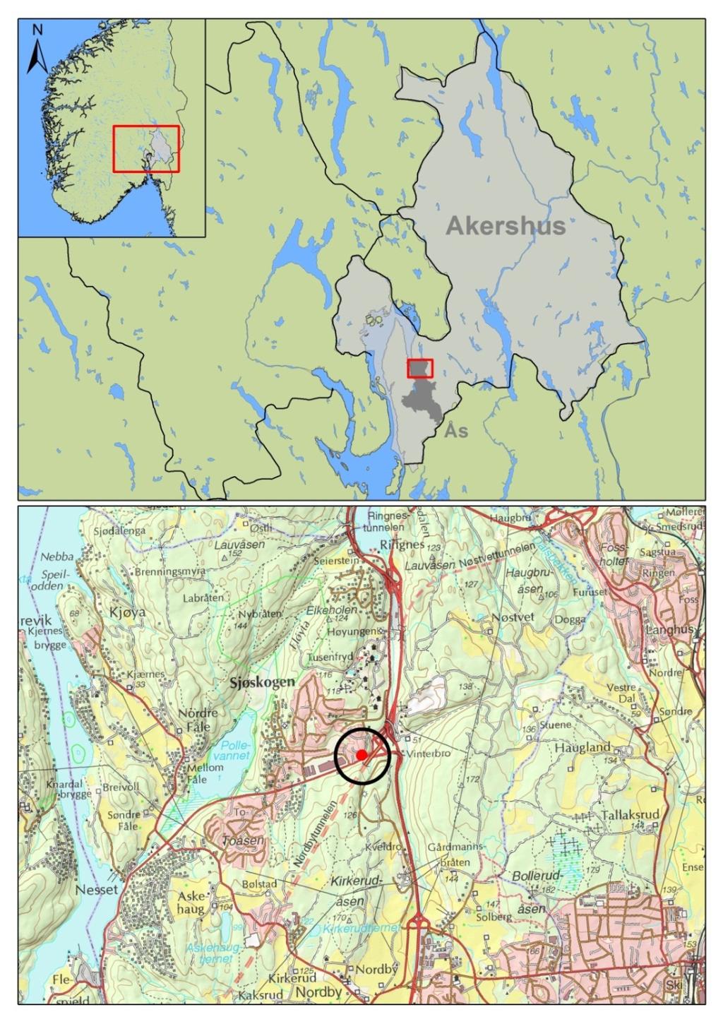 Nesodden er landskapet dominert av bebyggelse i form av Vinterbrosenteret, Sjøskogen skole, villa- og småhusbebyggelse på nordsiden av Nessetveien, samt enkelte bevarte skogsområder på sørsiden av
