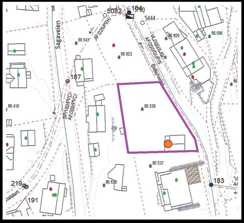 Side 5 av 9 VA-ANLEGG I følge VA-ledningskart vi fikk fra Frogn kommune er det både VL, AF og SP ledninger i nærveier. Figur 5 nedenfor viser eksisterende VA-anlegg i området.