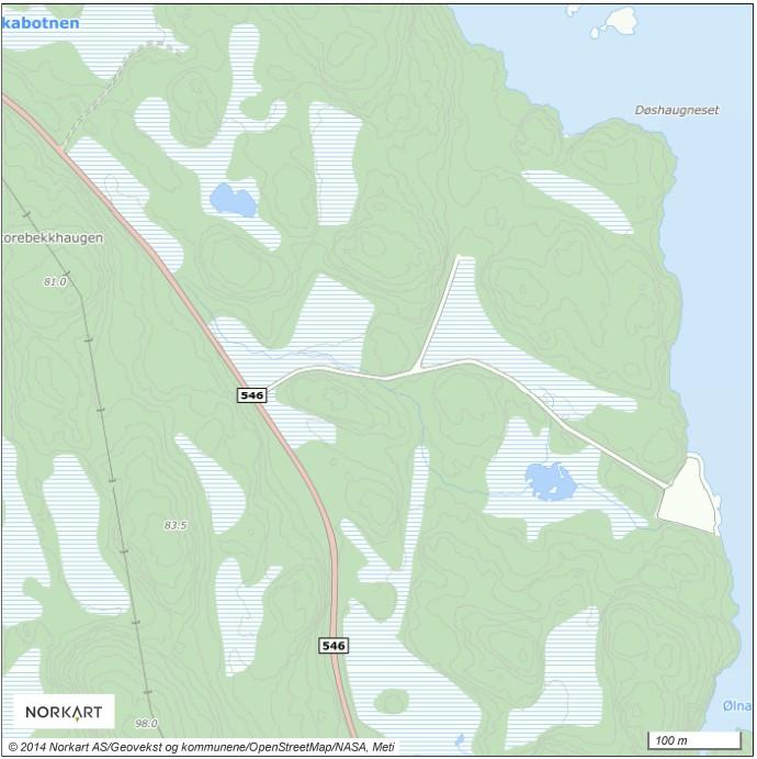 4 2.0 PLANOMRÅDET. 2.1 Lokalisering. Planområdet ligg på Haukanes på austsida av Huftarøy, ca. 7 km sør for Storebø. Feltet har tilkomst frå Fv 546 frå vest. 2.2 Areal. Planområdet utgjør i alt ca.