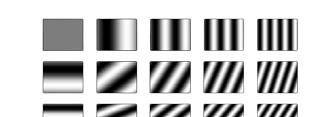v u Basisbilder - sinus D diskret Fouriertransform (DFT) F( M N x0 y0 e j ( ux / M vy / N ) til u = N- Husk at e jθ = cos(θ) + j sin(θ), slik at vi ender opp sin/cos-basisen i vi er vant med: F( M N
