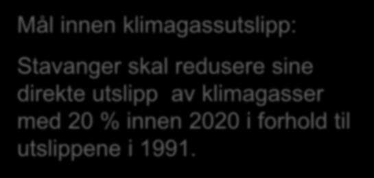 Klima- og miljøplan 2010-2025 Mål innen klimagassutslipp: Stavanger skal redusere