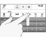 158 Infotainmentsystem Slik viser du én rad med favoritter når ingen alternativlinje blir vist nederst på skjermen: Velg n.