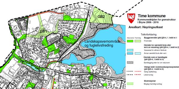 Kommunedelplan for grønnstruktur i Bryne 2007-2018 Figur 8 Utdrag fra kommunedelplan for grønnstruktur i Bryne 2007 2018.