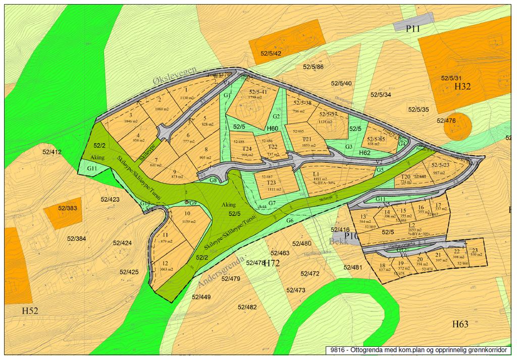 1.7 Endring innanfor planområdet i forhold til kommunedelplanen I kommunedelplanen for Hevsdalen ligg grønnkorridor og trase for tidligare utforløypa.