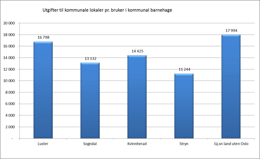 Luster kommune ligger her høyest mht til utgifter til lokaler pr barn i kommunal barnehage med kr 16 798 pr bruker