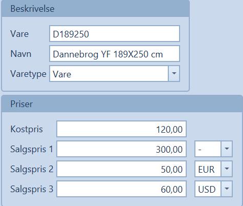 opprette en ordre til hver valuta. Hvis du har opprettet salgspriser i valuta på lagerkortet, hentes prisen som tilsvarer kundens/salgsordrens valutakode.