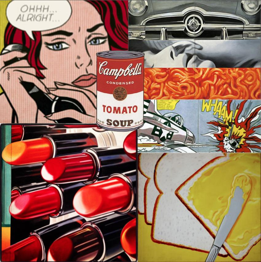 hotglue.me, Müller Brockmann Popart, bilder fra: www.npr.org, Lichtenstein www.greynotgrey.com, James Rosenquist www.