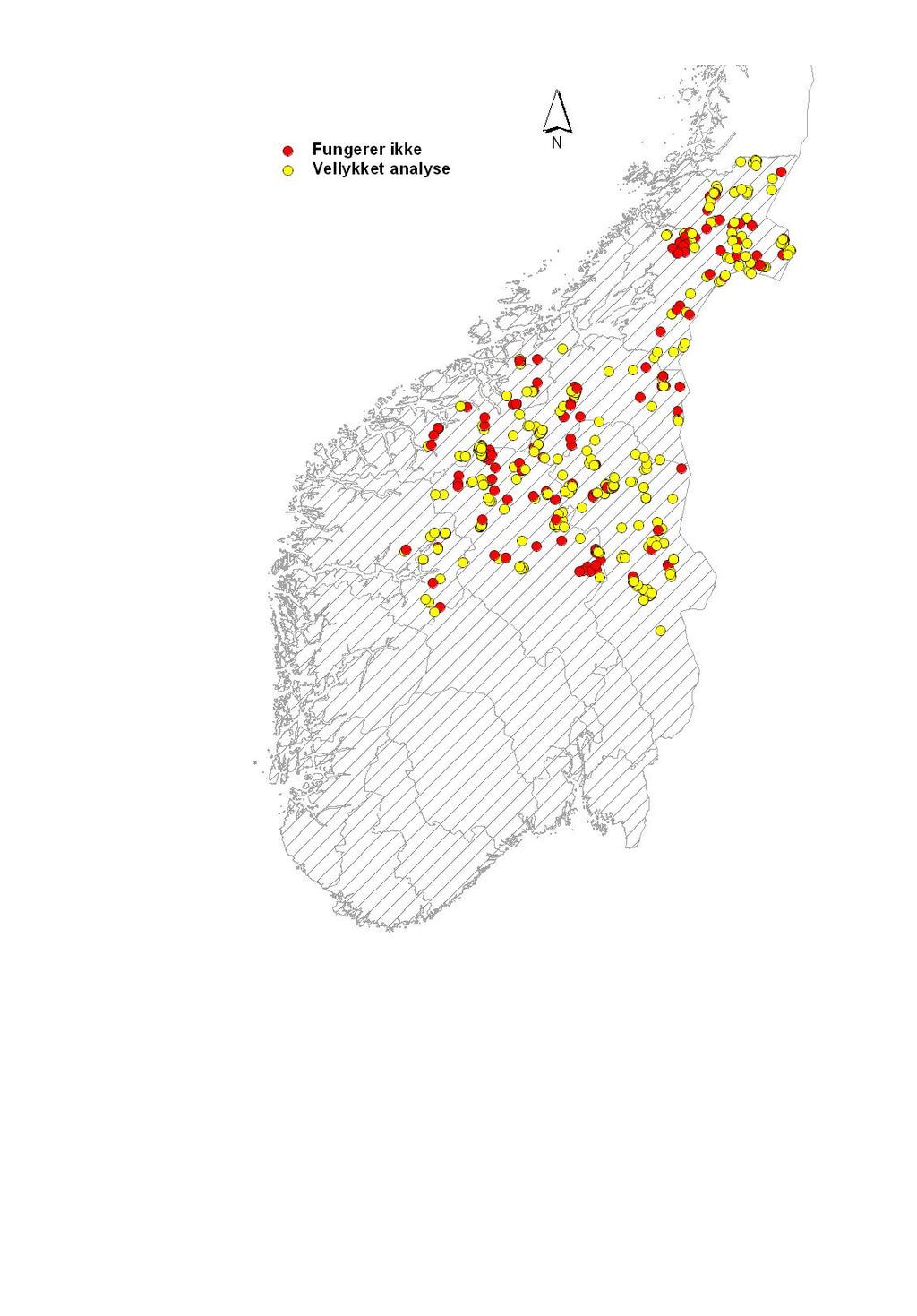 3 Resultater og diskusjon 3.1 Det norske materialet 3.1.1 Suksessrate og genotypingskvalitet Vellykket genetisk analyse ble gjennomført på 344 av de totalt 522 prøvene samlet inn i Sørog Midt-Norge i 2006 (Figur 3).