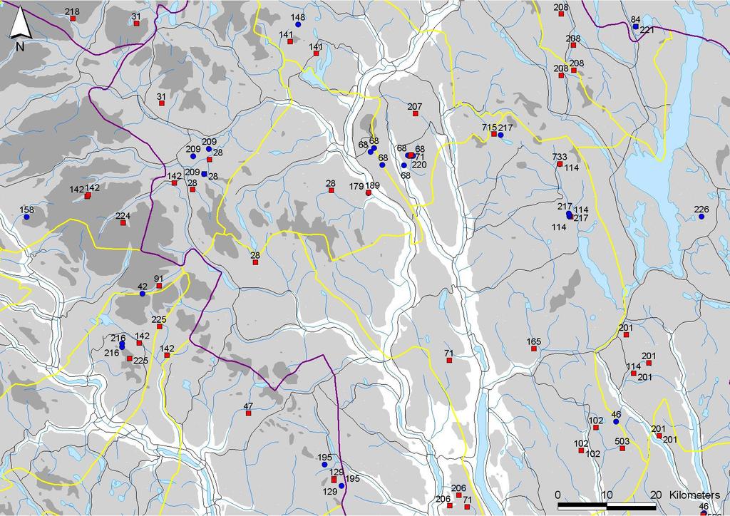 Figur 6 Områdebruk i 2006 for jerv med leveområde i tilknytning til Østerdalen Som for de foregående innsamlingssesongene er de aller fleste individer representert ved prøver som er funnet relativt