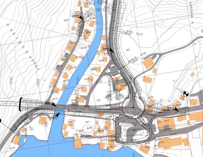 E39 BOGSTUNNELEN - GAULAR GRENSE 21 tunnelarmane frå Vadheim med maksimal stigning på 5%, som er innafor krava i handbøkene. 2.5.3 Vadheim I Vadheim vert det planlagt å erstatte krysset mellom eksisterande E39 og Fv.