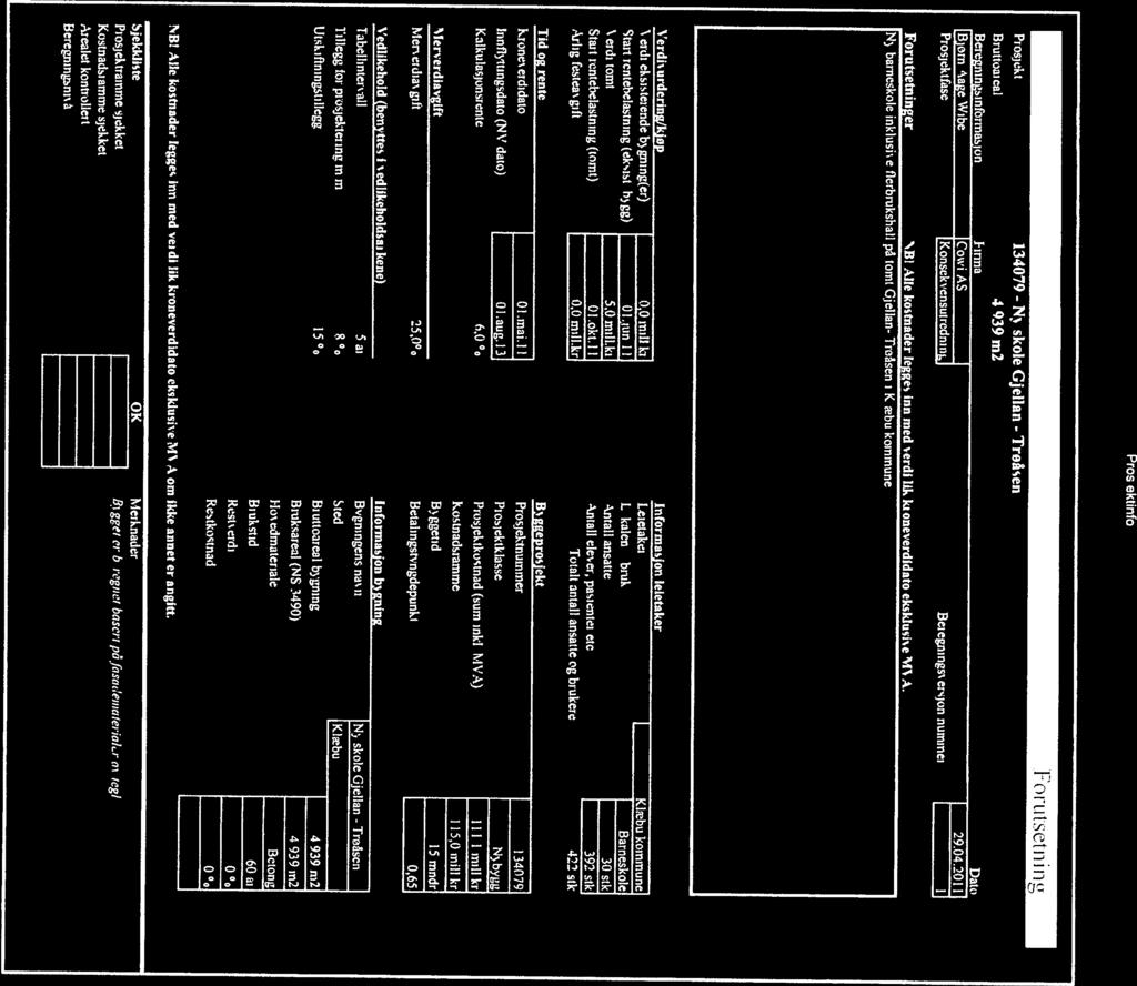 I Prosjektinfo 1ekl P,os Forutsetning 134079 - N skole Gjellan - Troåsen 13i uttoaical 4 939 m2 Bet egningsin fot maslon firma Dak Bjørn \age Wtbe Cowi AS 29.04.