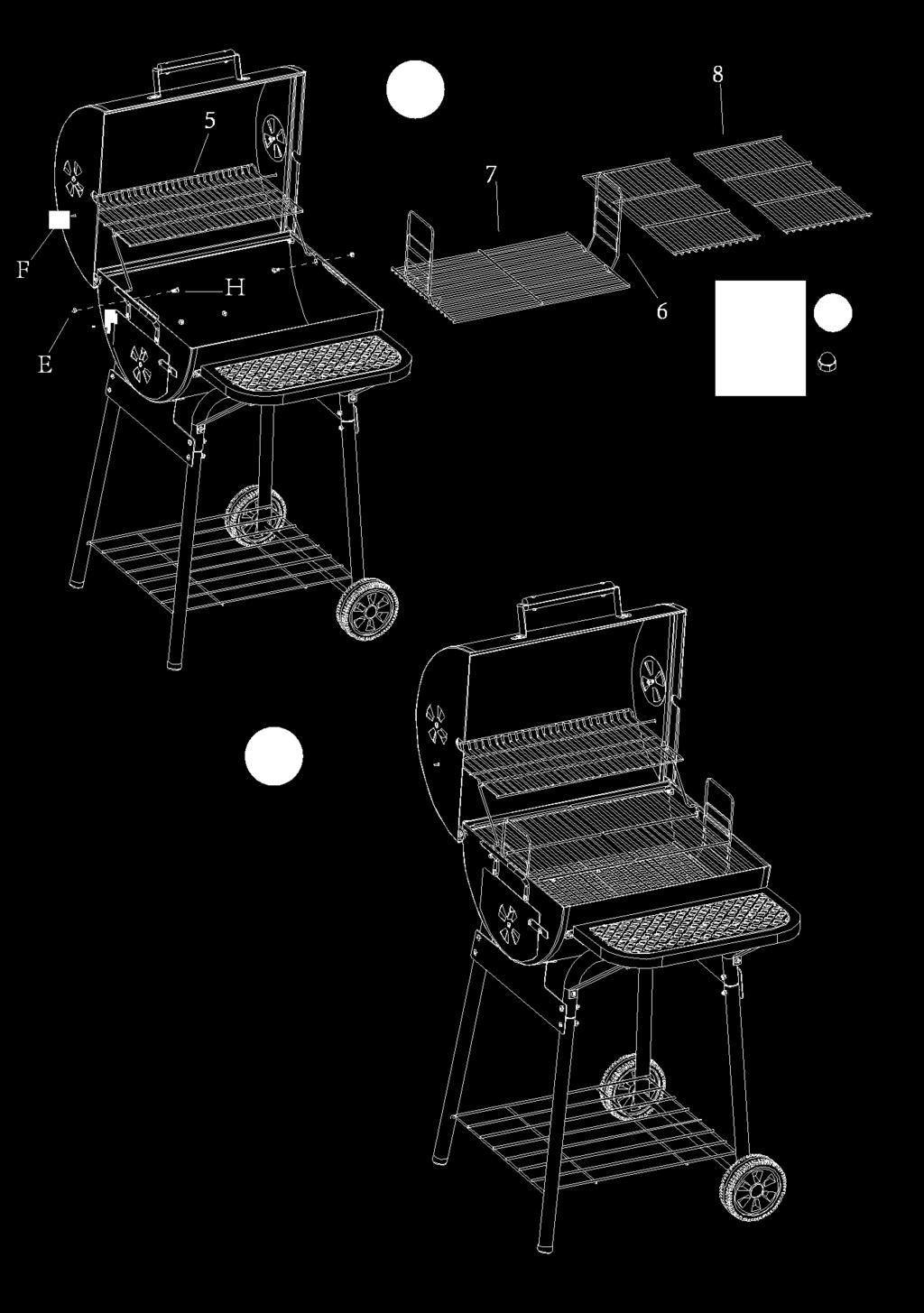 STEG 7. Plasser kullristen (7) i grill kroppen (9) Deretter plasserer begge grillristene (8).