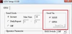 Send Via Her velger man om bildene skal sendes via MMS eller GPRS. Se forklaring nederst i veiledningen. «MMS» bildene vil bli sendt som en MMS melding til telefon og/eller epost.