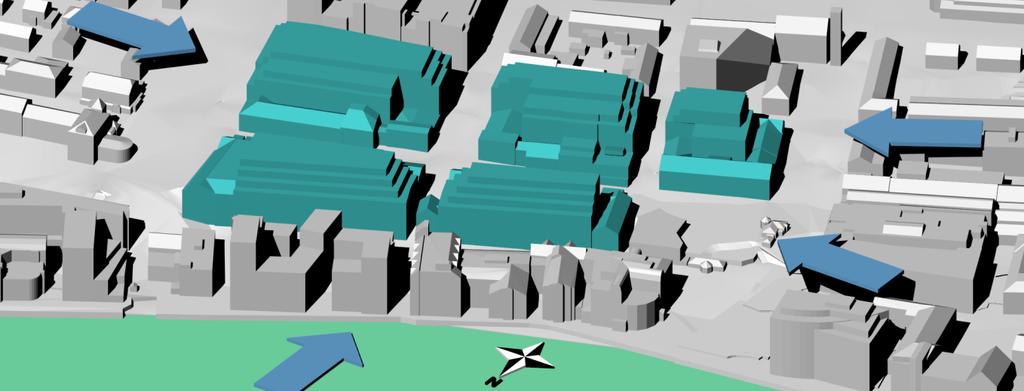 Outdoor Environment 3D modell av arkitektur og terreng Figuren under viser 3D modell av eksisterende bebyggelse og utbyggingsforslag i terreng med omliggende bygninger.