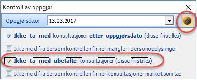 Trykk Kontrollér 2. Man må da velge innsendingsdato. Setter man f.eks 31.01.17 her, vil alle regninger etter denne dato bli fristilt, og tas ikke med i filen.