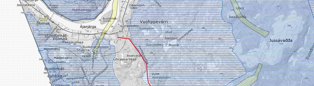 Kart 15: Forslag til ny løype fra Polmak til Bajit Vuohppejàvri/Juovvagáldu. 6.6.Ny løypeforbindelse fra Tanaelva ved Skiippagurra- grense Nesseby kommune.