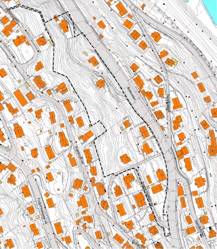 3. PLANLAGT SITUASJON 3.1 Planområde Planområdet omfatter Byåsveien 54B, 56 m.fl. samt del av Dyrborg. Planforslaget inneholder 80 til 85 boligenheter.