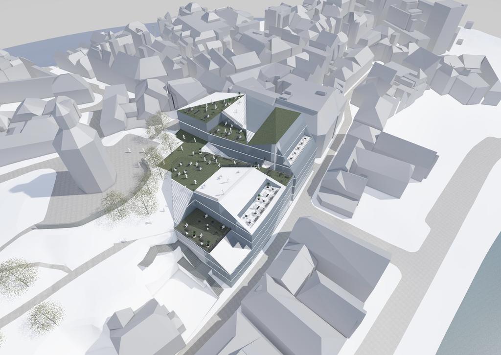 Bestemmelser Alternativ 1 høringsutkast 2016: Kvartalet vurderes som ferdig utbygget. Fornying/hovedombygging skal skje iht. detaljregulering, som må avklare materialvalg, nytt volum, høyder, m.m. disse skal i hovedsak ikke overstige eksisterende høyder/volum.