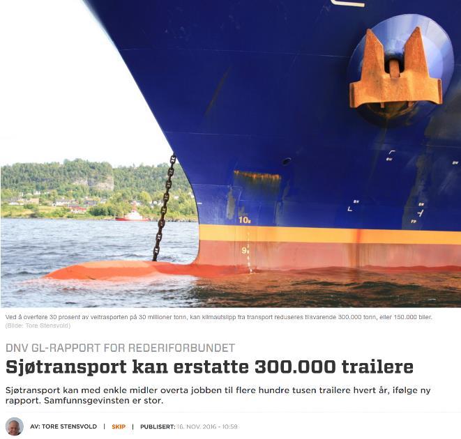 Sjøtransport kan erstatte 300.